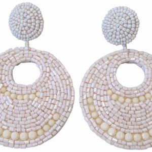 Kenneth Jay Lane Cream Beaded Gypsy Earring